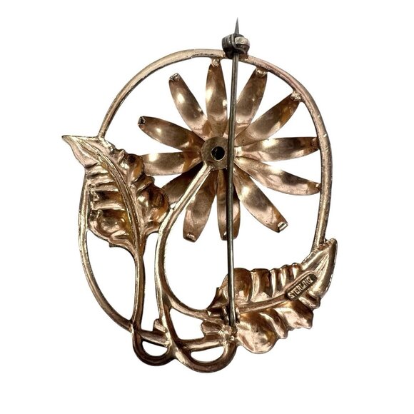 Vintage Sterling Silver Floral Brooch Pearl Center Amber Stones Art Nouveau - Picture 5 of 6